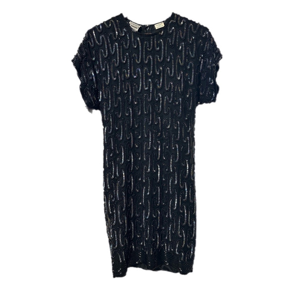 Stenay Bonnerbell Beaded Silk Dress Womens Black Iridescent Sequin‎ Vintage